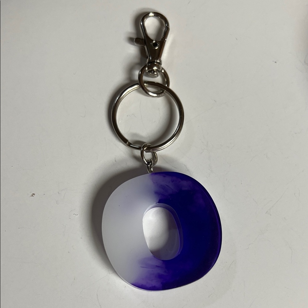 2 for $9 Handmade Purple & White O-Shaped Resin Keychain – 1.5” W/Silver Ring